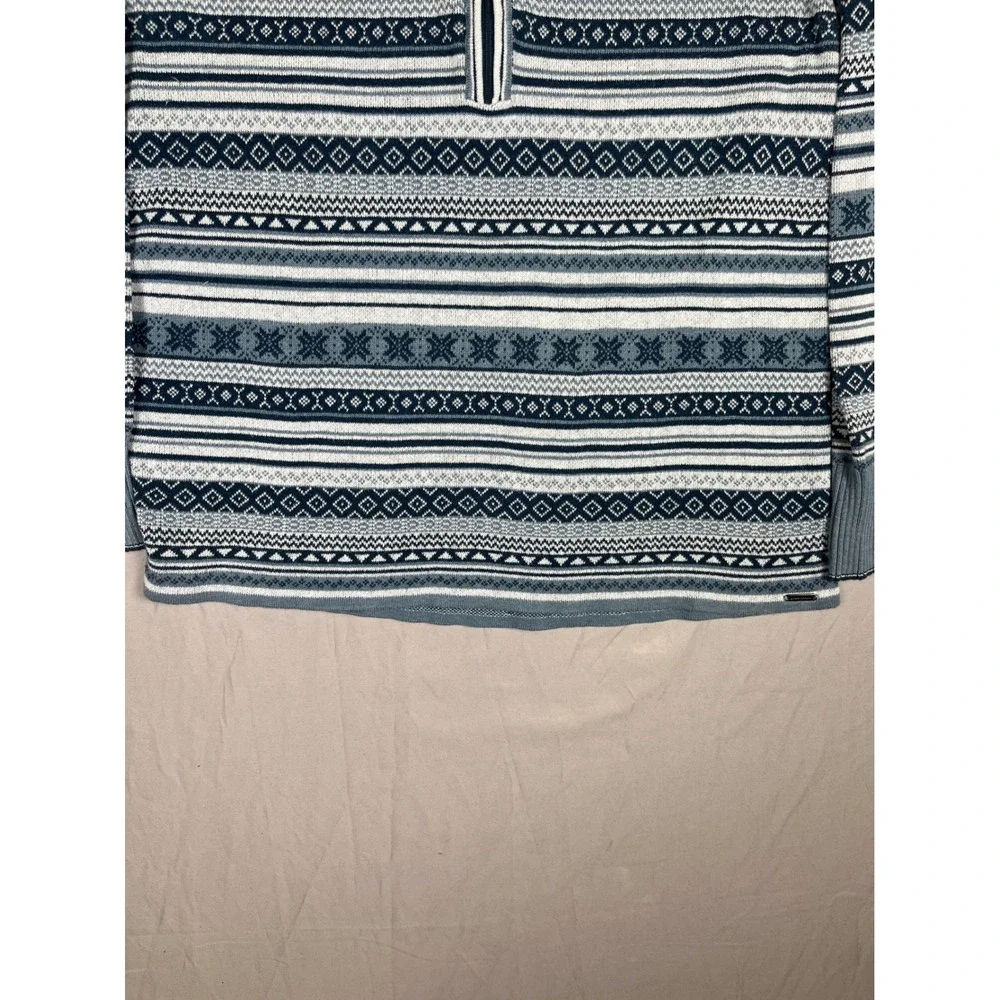 Eddie Bauer Quarter Zip Sweater Mens Medium Blue Nordic Fair Isle Cotton Blend‎